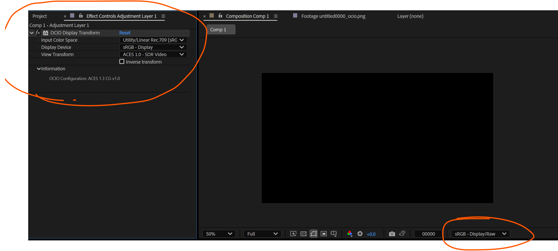 OCIO display transform in After Effects